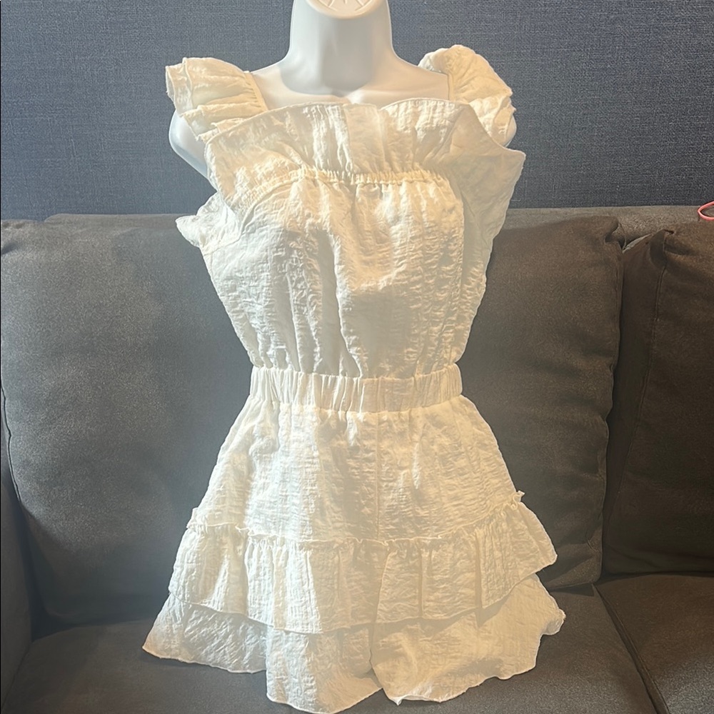 White Ruffled  Romper